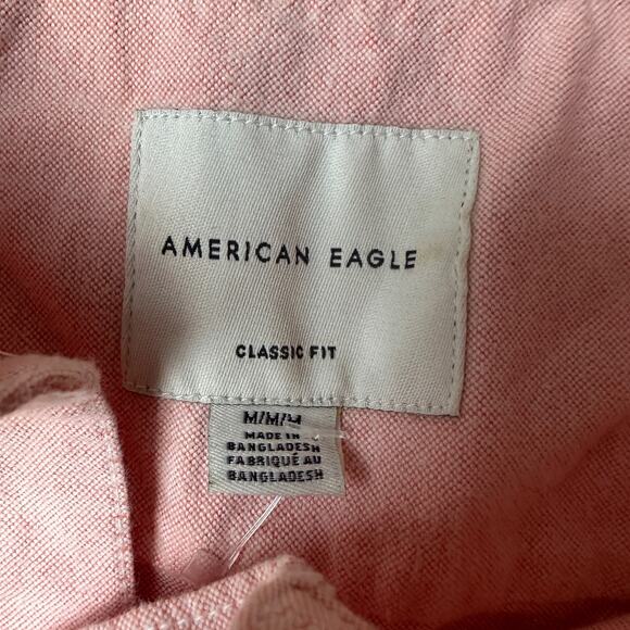 American Eagle Long Sleeve Button Down Shirt Size Medium Pink 100% Cotton - Picture 3 of 9